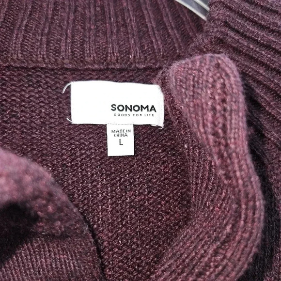 Sonoma Men's Burgundy Button Neck Sweater Size Lg - Picture 2 of 5